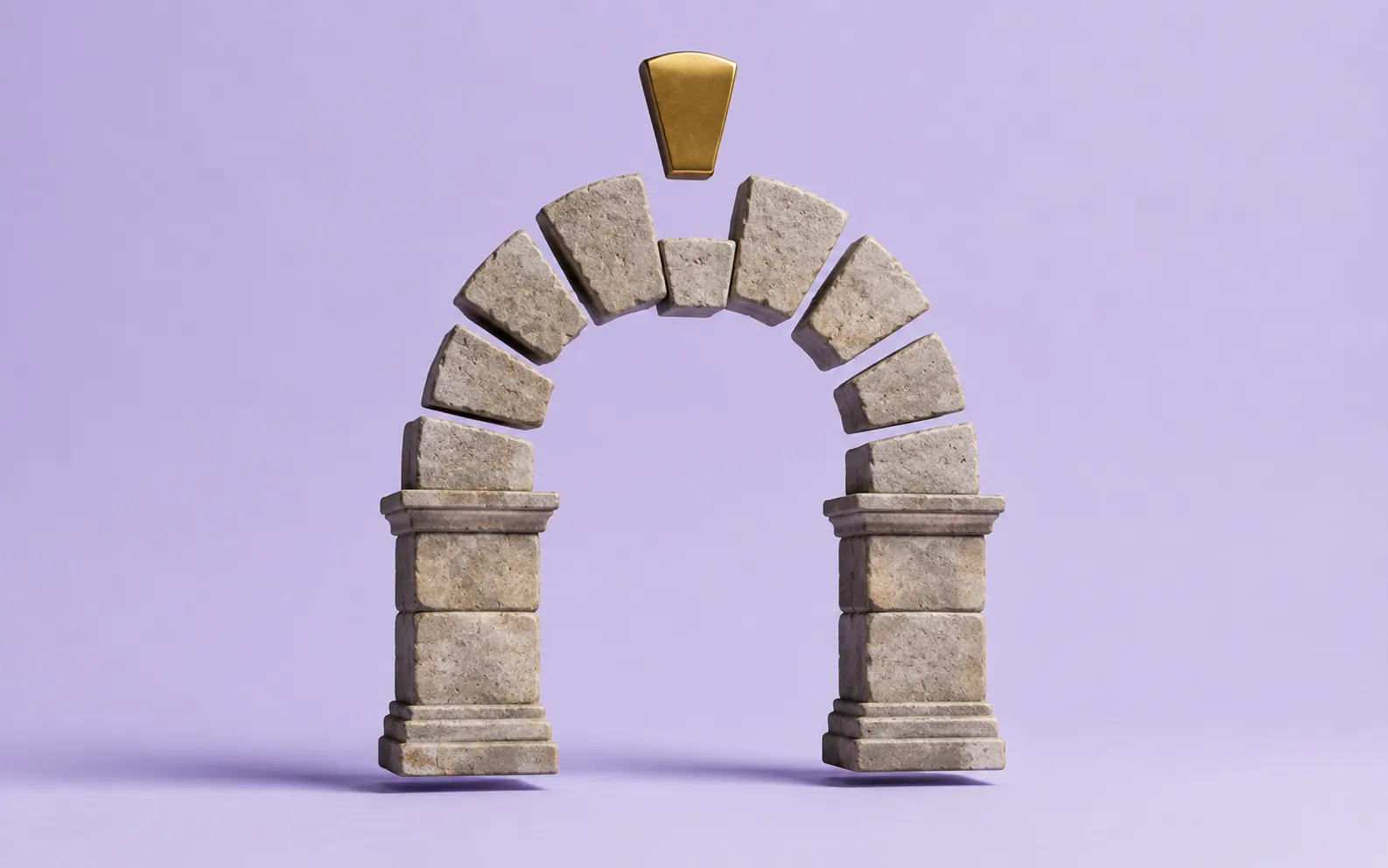 Stone archway assembling in mid-air with a brass keystone — SECP company registration and secretarial services